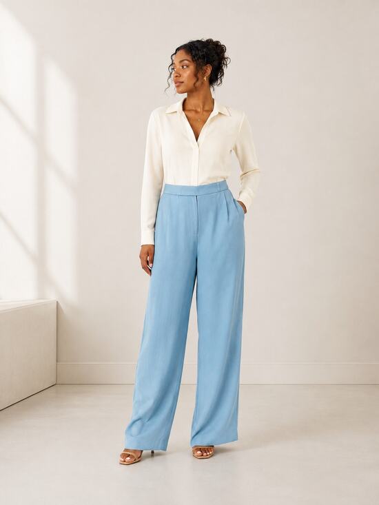 Lauren Ralph Lauren Pants - Vintage Lauren Ralph Lauren 100% Silk Sea Blue High Rise Wide Leg Pants Sz 8 NWT